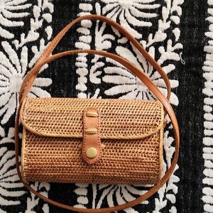 Anthropologie Woven Straw Crossbody Bag in Tan